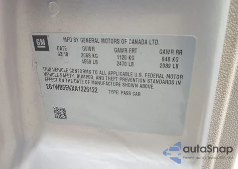 2010 Chevrolet Impala Lt z USA, uszkodzony, nr VIN 2G1WB5EKXA1226122